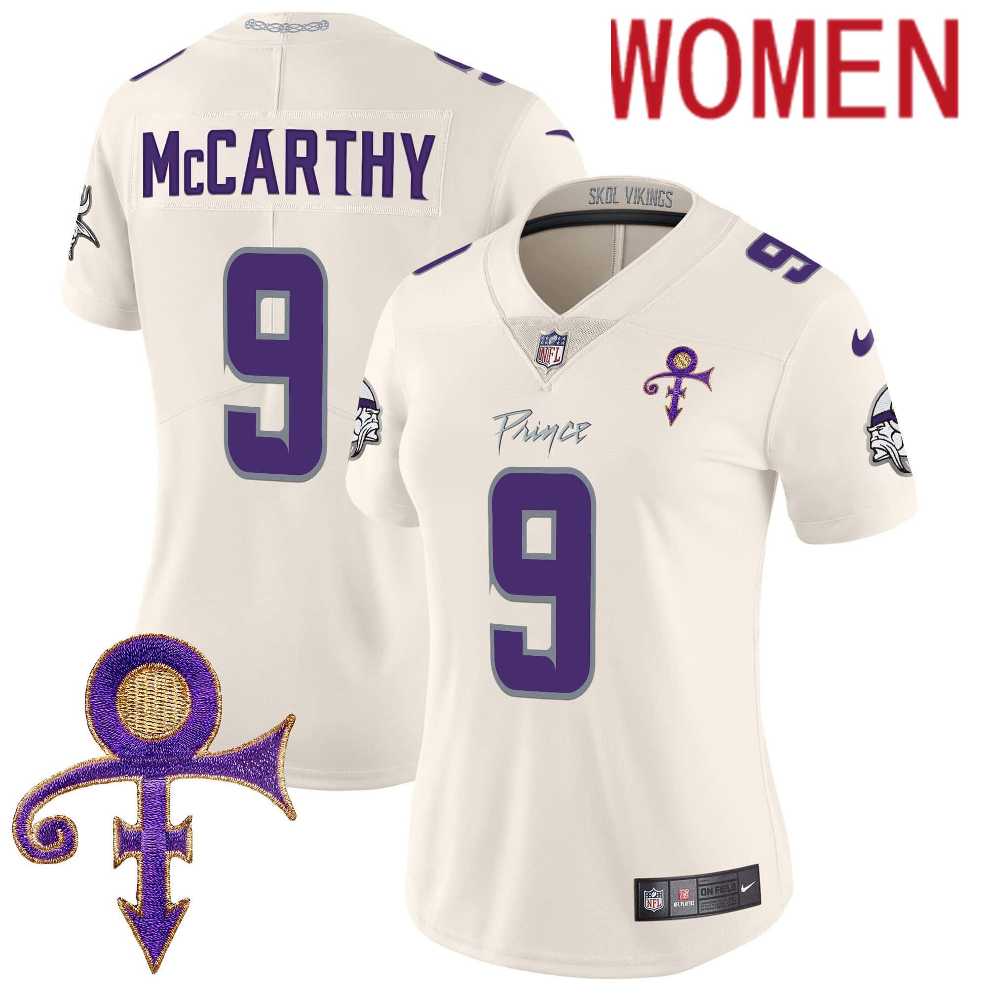 Women Minnesota Vikings #9 Mccarthy Cream 2024 Nike Prince Vapor Limited NFL Jersey